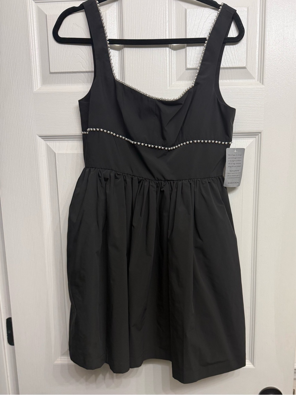 Amanda Uprichard Black Pearl-Trim Sleeveless Party Dress